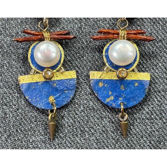 Vintage Handmade Mixed Material Hook Earrings - Picture 2 of 5